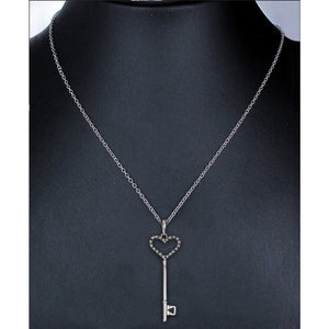1/8 cttw Black Diamond Heart and Key Pendant .925 Sterling Silver with Chain