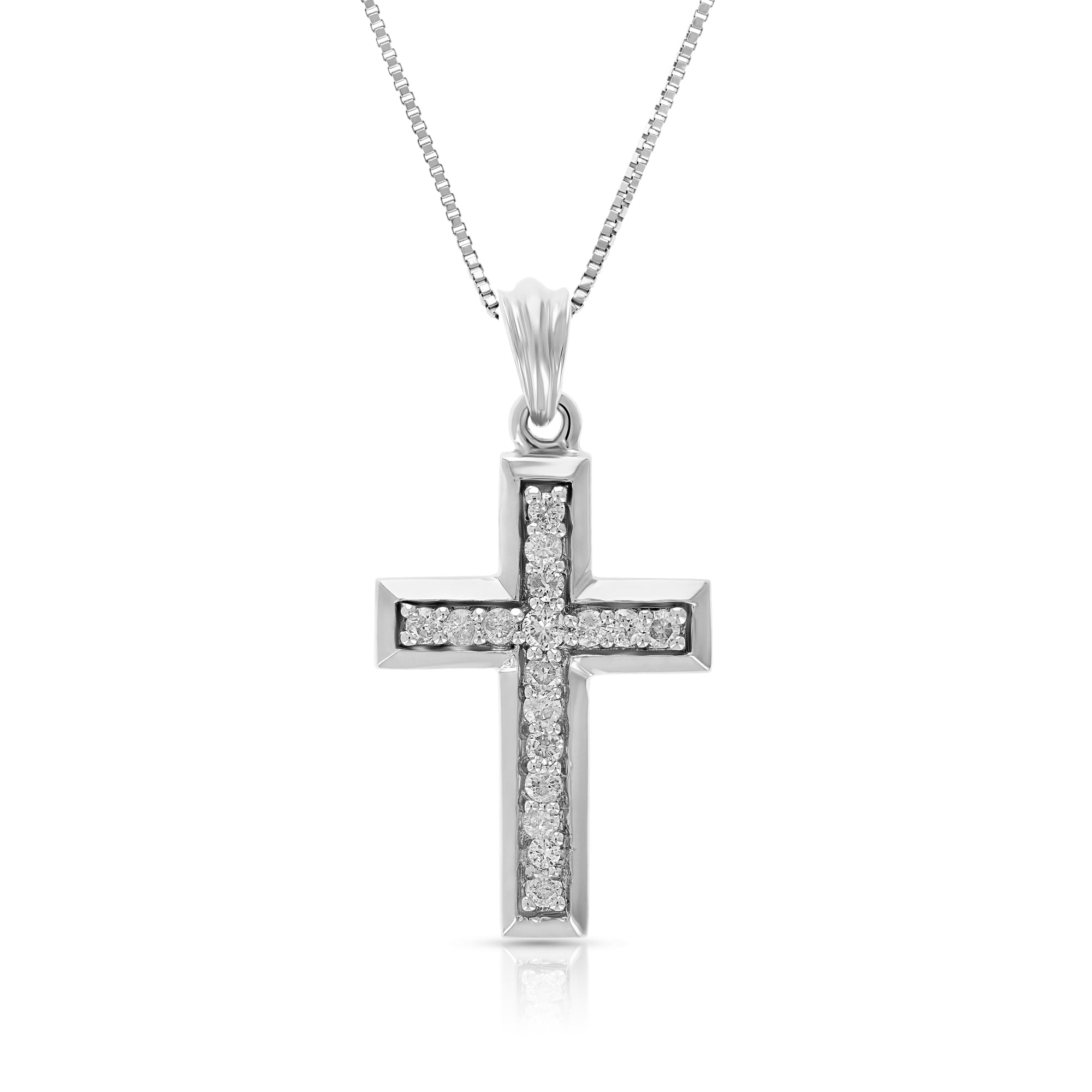 1/2 cttw Diamond Cross Pendant Necklace 14K White Gold with Chain