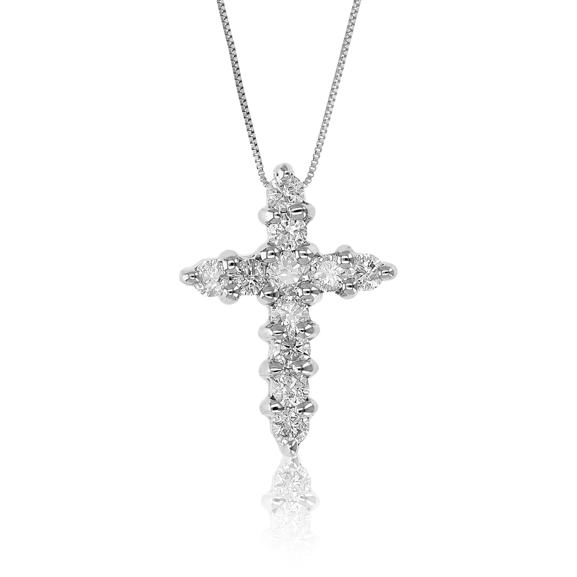1/4 cttw Diamond Cross Pendant Necklace 14K White Gold 2/5 Inch with 18 Inch Chain