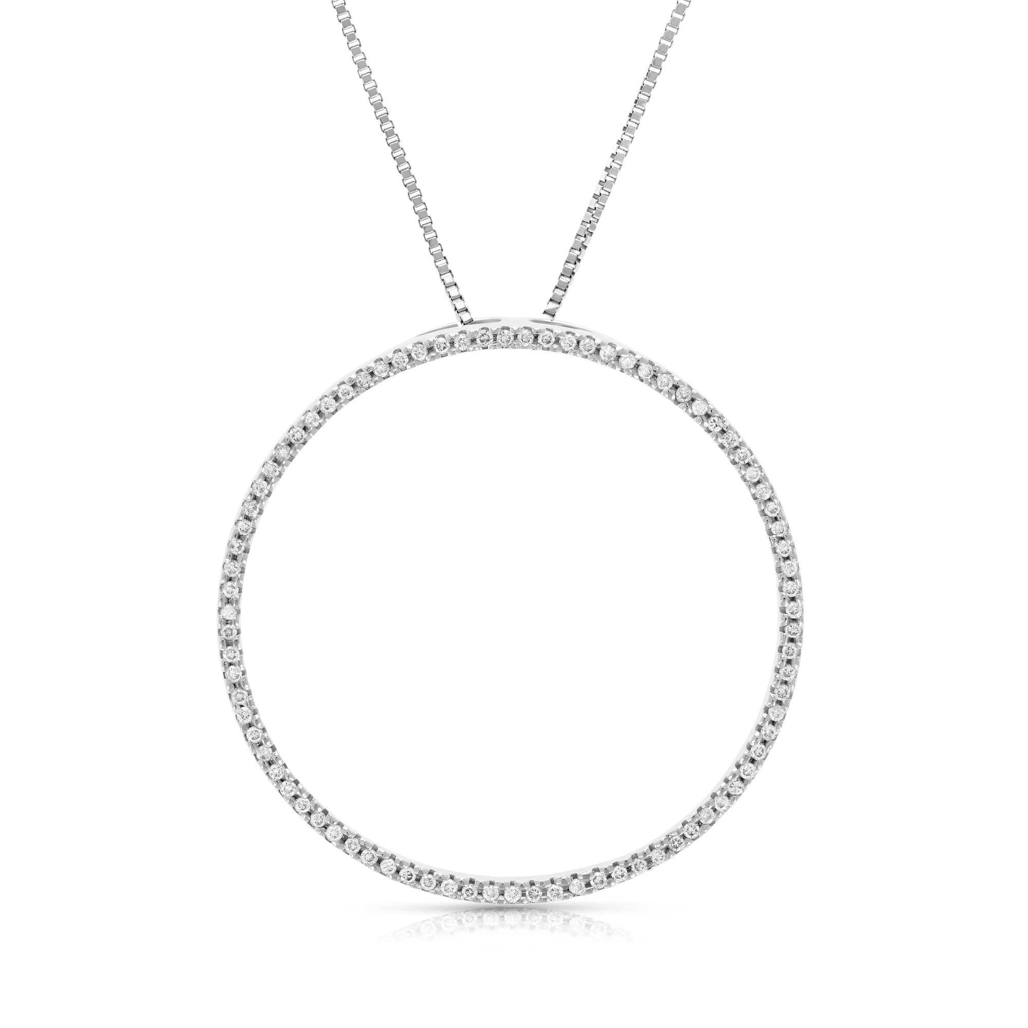 1/2 cttw Diamond Circle Pendant Necklace 14K White Gold with 18 Inch Chain