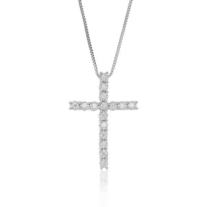 3/8 cttw Lab Grown Diamond Cross Pendant Necklace .925 Sterling Silver 1 1/4 Inch with 18 Inch Chain
