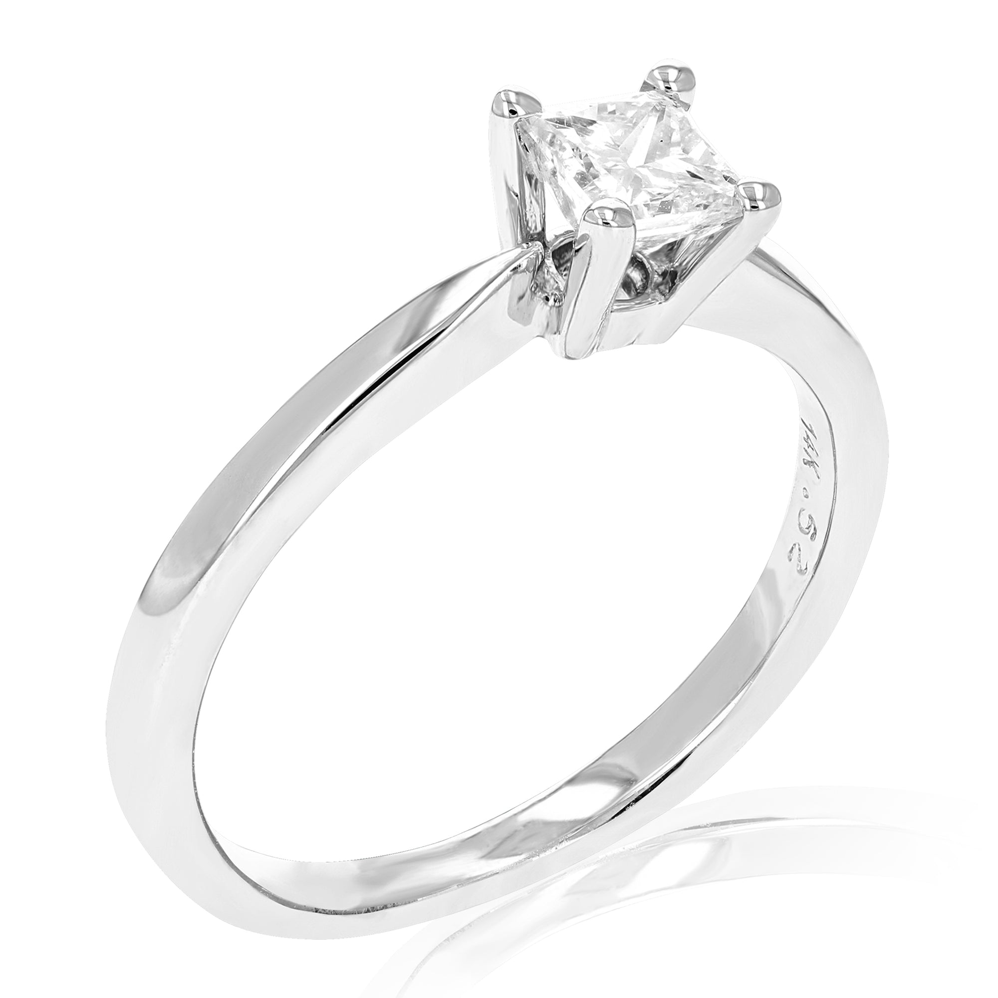 1/2 cttw Princess Cut Diamond Solitaire Engagement Ring 14K White Gold Size 7