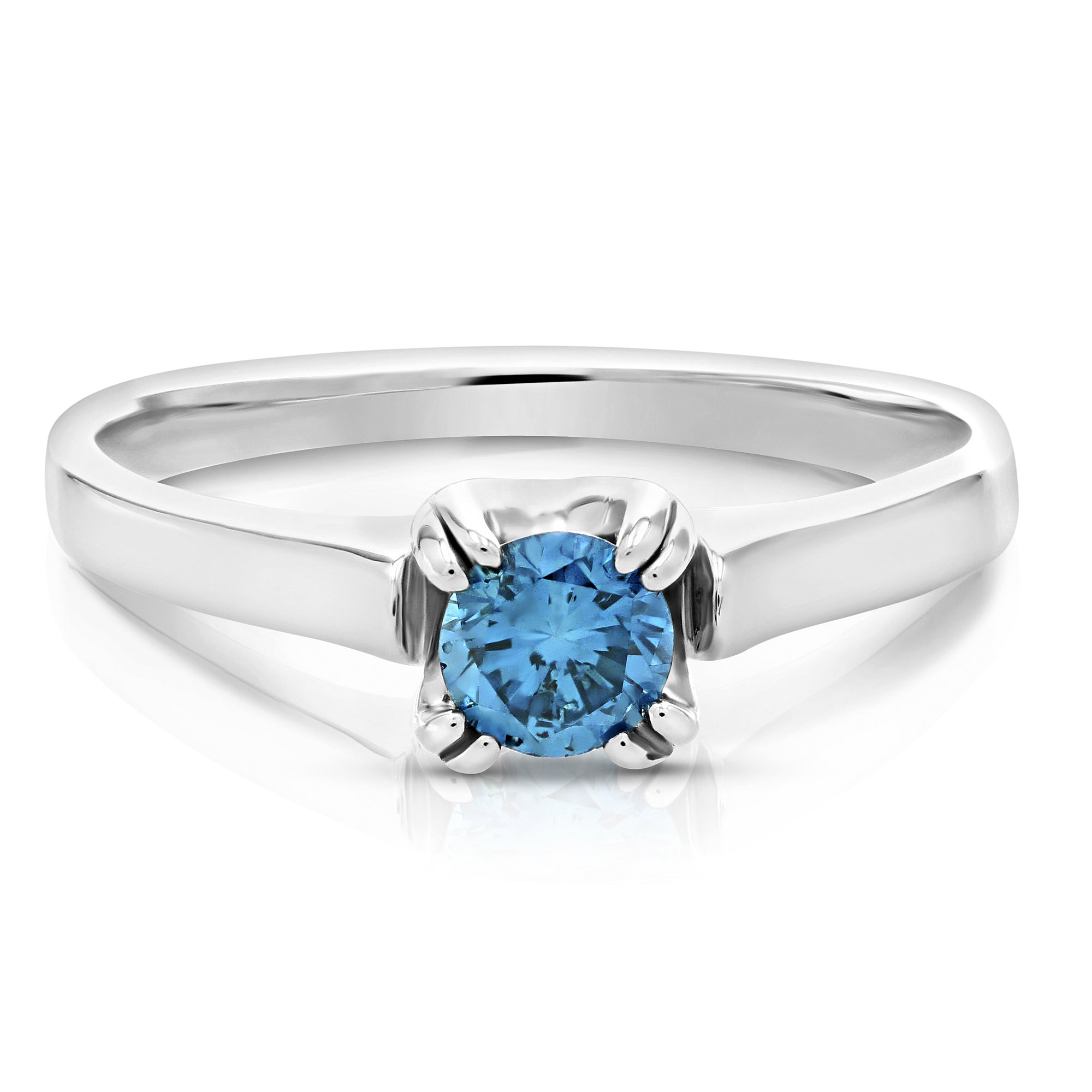 1/2 cttw Blue Diamond Solitaire Ring 14K White Gold Engagement Bridal Size 9.5