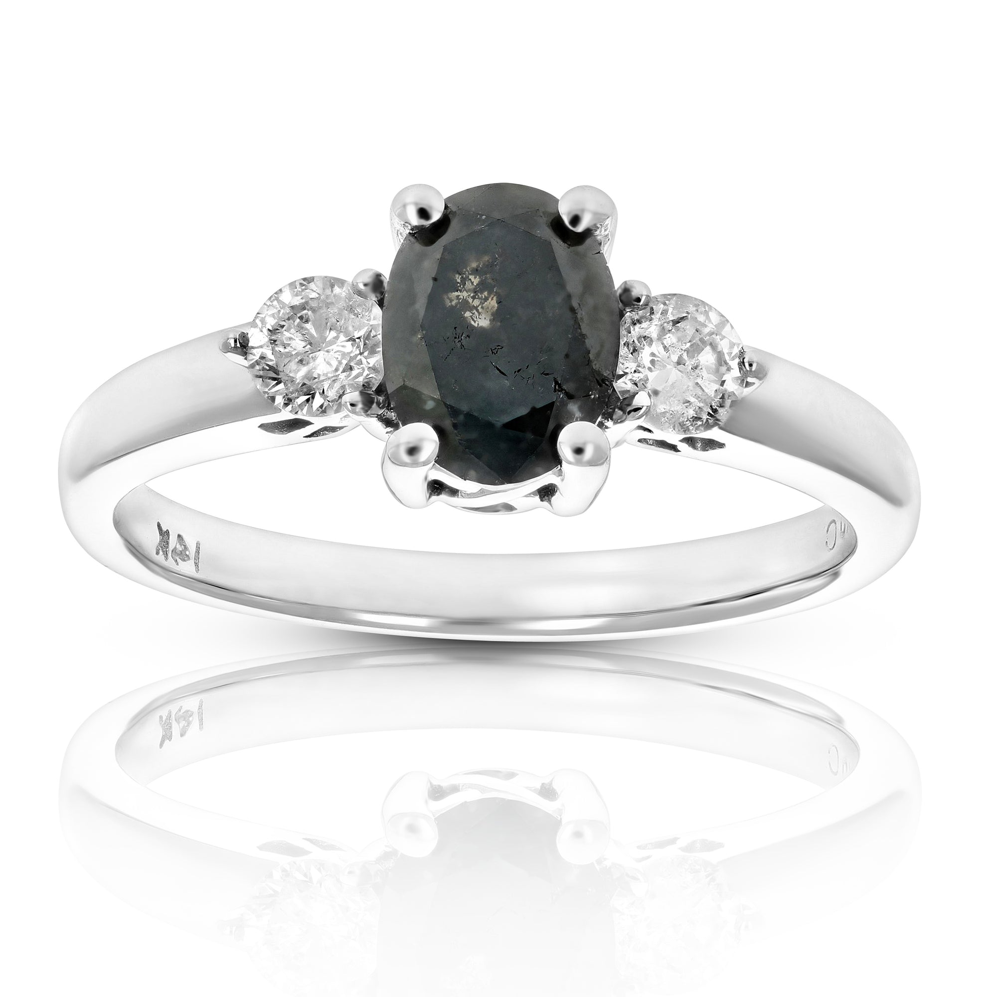 1.75 cttw Black Diamond 3 Stone Ring 14K White Gold Engagement Size 6.5