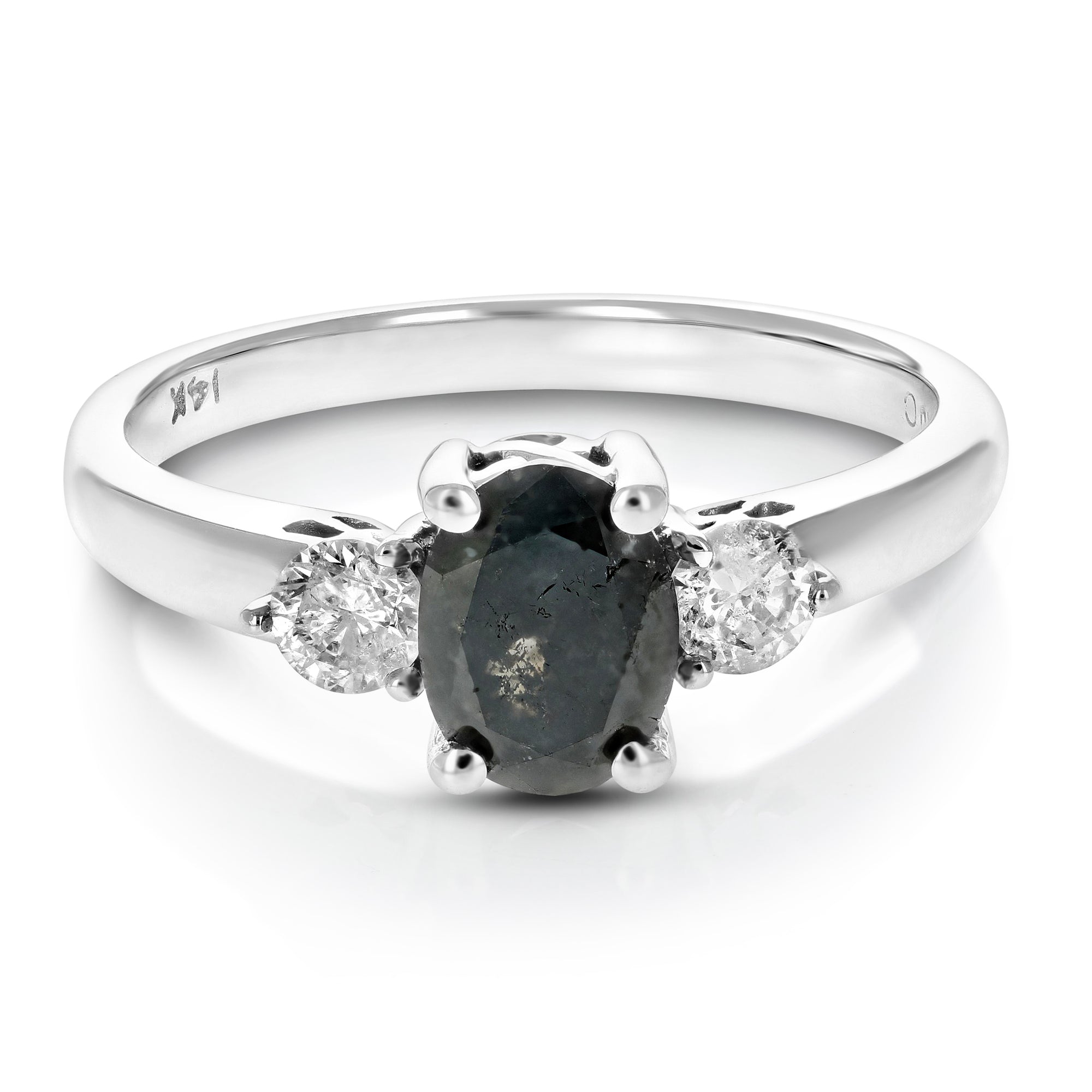 1.75 cttw Black Diamond 3 Stone Ring 14K White Gold Engagement Size 6.5