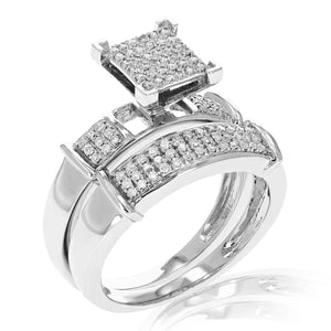 2/3 cttw Diamond Bridal Trio Ring Set 10K White Gold Men and Women's Wedding Ring