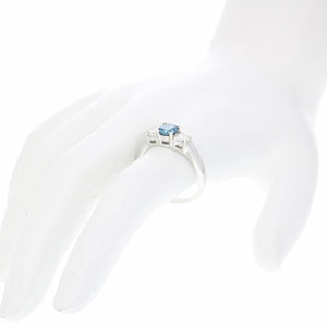 1 cttw Blue and White Diamond 3 Stone Engagement Ring 10K White Gold Size 7
