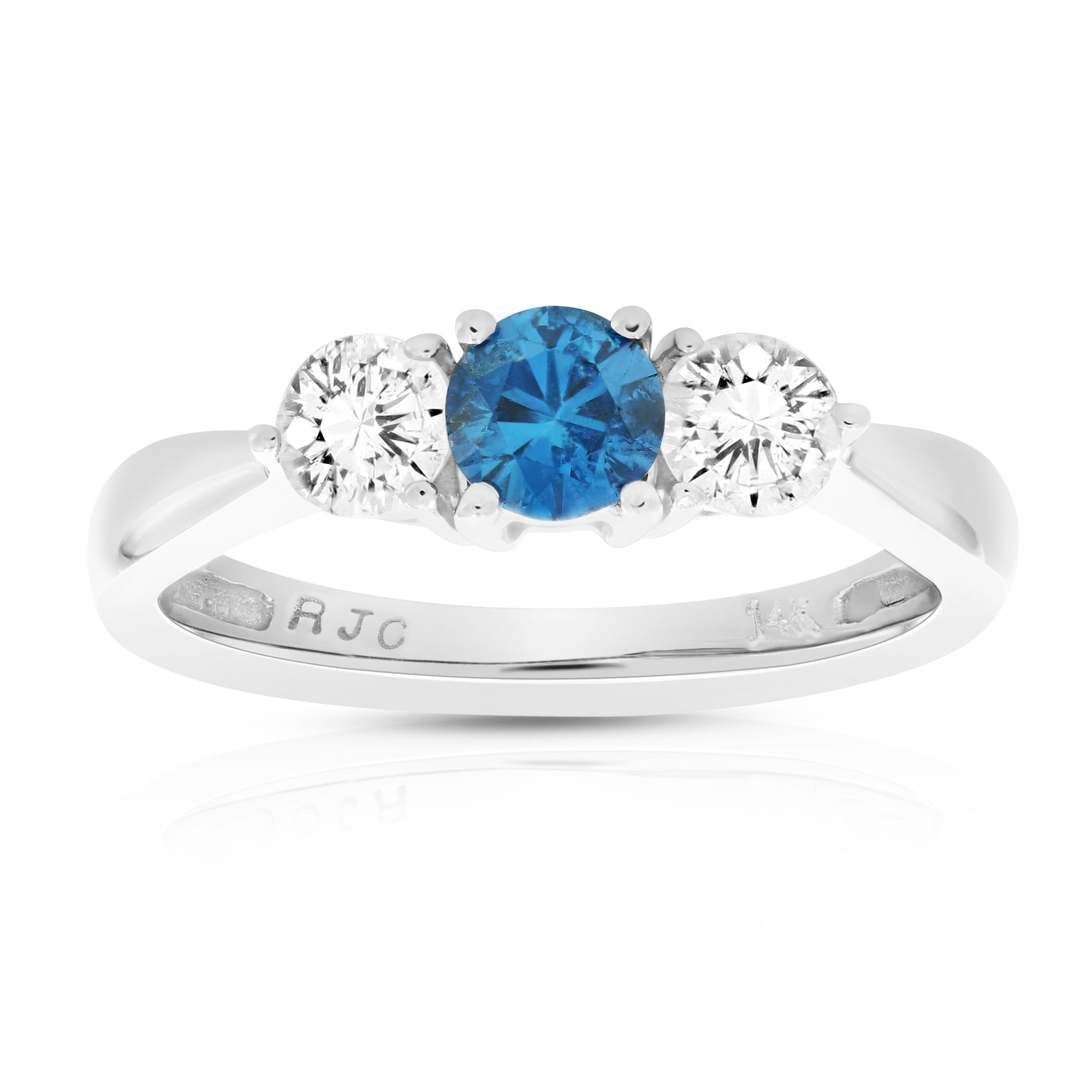 1 cttw Blue and White Diamond 3 Stone Engagement Ring 10K White Gold Size 7