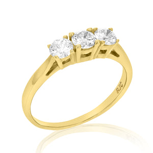 1/2 cttw 3 Stone Diamond Engagement Ring in 14K Yellow Gold Round Bridal Size 5
