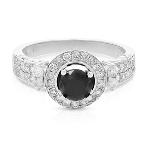 1.75 cttw Black Diamond Engagement Ring 14K White Gold Wedding Bridal Size 7