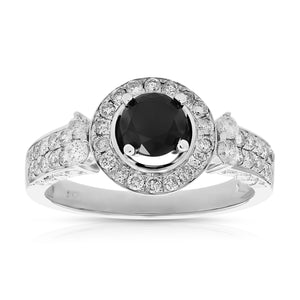 1.75 cttw Black Diamond Engagement Ring 14K White Gold Wedding Bridal Size 7