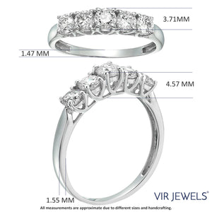 1 cttw 5-Stone Diamond Ring 14K White Gold Engagement Size 6