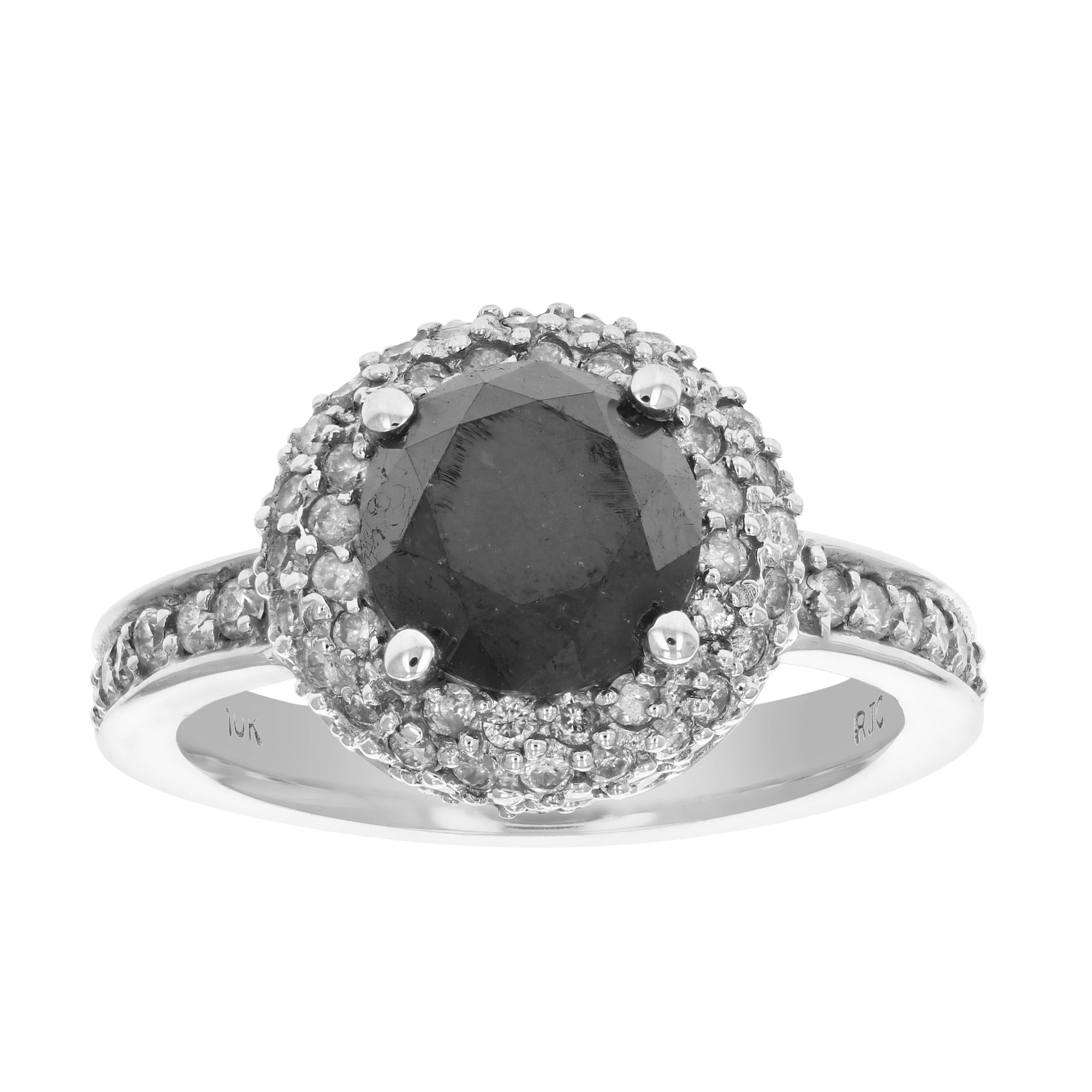 3.50 cttw Black and White Diamond Engagement Ring 10K White Gold Bridal Size 8