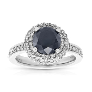 3.50 cttw Black and White Diamond Engagement Ring 10K White Gold Bridal Size 8