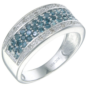 3/4 cttw Blue and White Diamond Ring .925 Sterling Silver with Rhodium Size 7