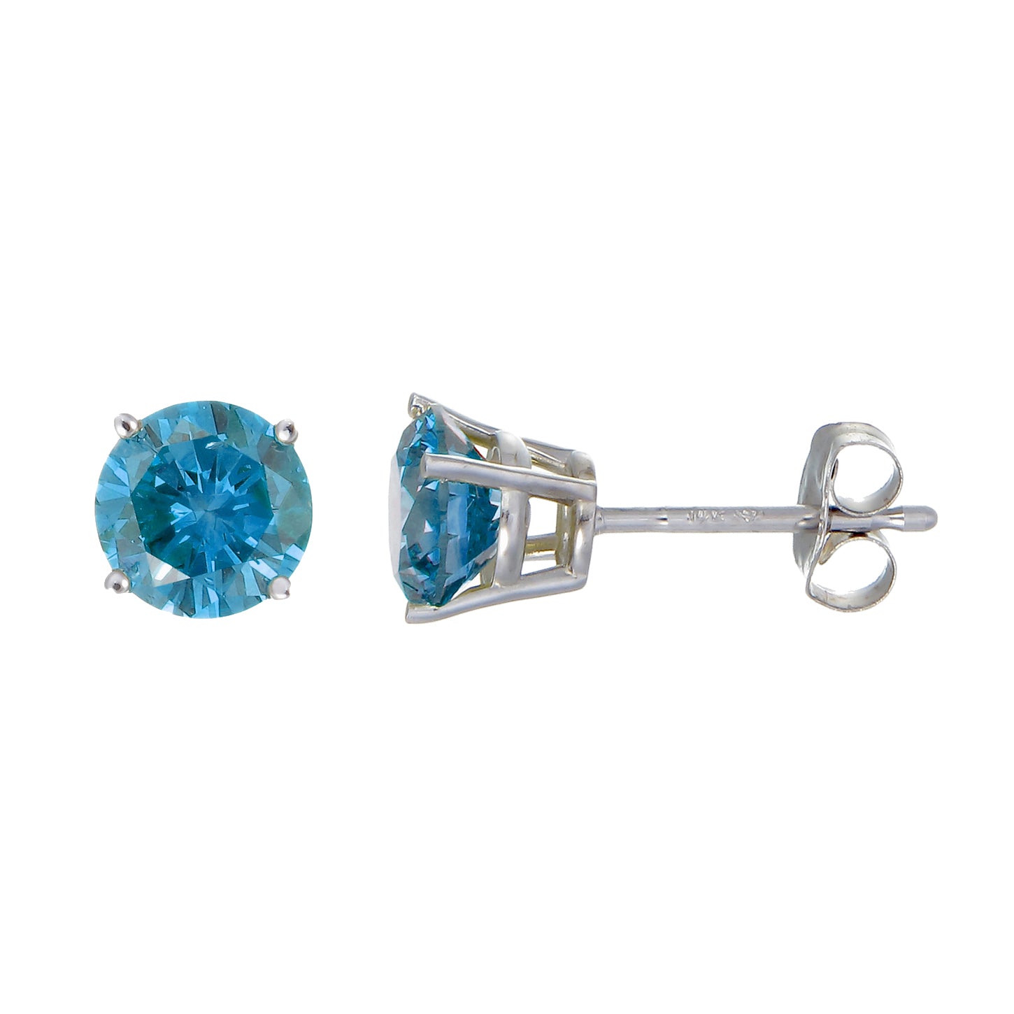 1/4 to 2 cttw Blue Diamond Stud Earrings 14k White or Yellow Gold Round with Push Backs