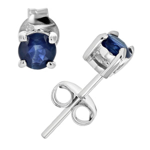Blue Sapphire Stud Earrings in .925 Sterling Silver Rhodium September Birthstone