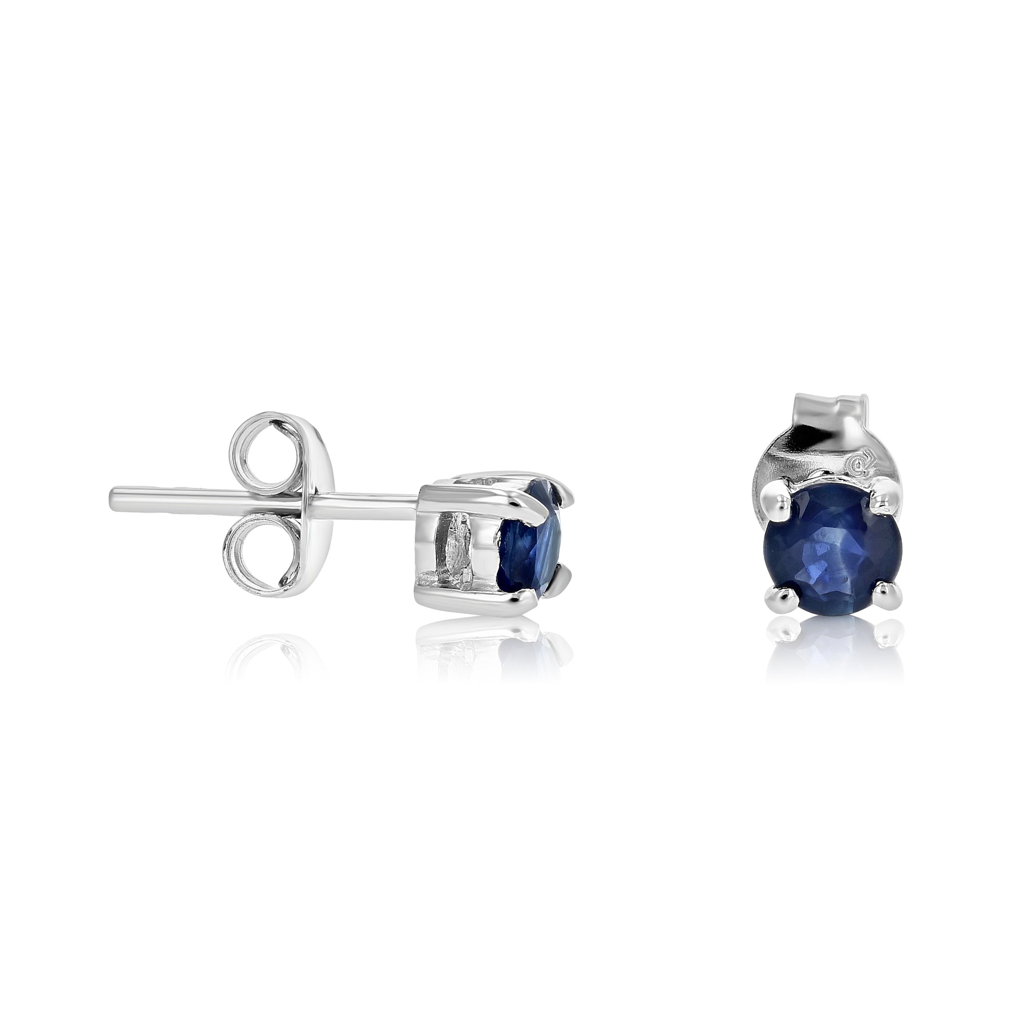 1 cttw Round Blue Sapphire Stud Earrings in .925 Sterling Silver with Rhodium