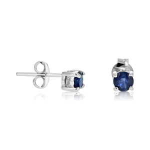 3/4 cttw Round Blue Sapphire Stud Earrings in .925 Sterling Silver with Rhodium