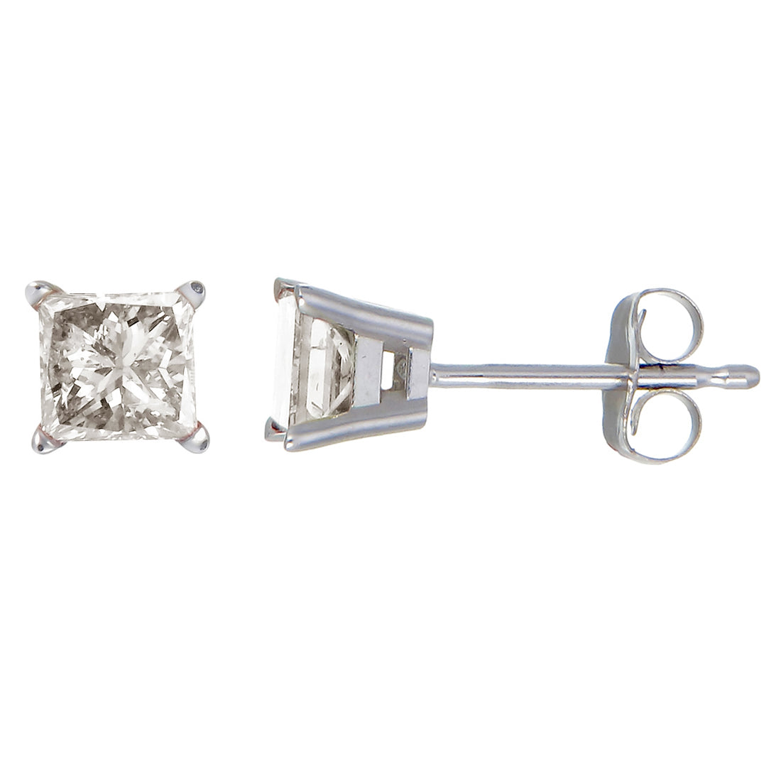 2/3 cttw Princess Cut Diamond Stud Earrings 10K White Gold 4 Prong with Push Backs