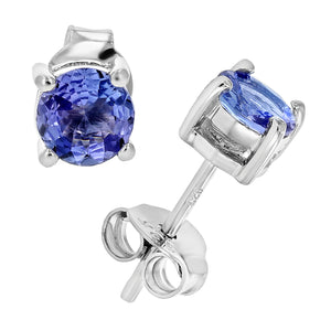 1 cttw Round Tanzanite Stud Earrings in .925 Sterling Silver with Rhodium