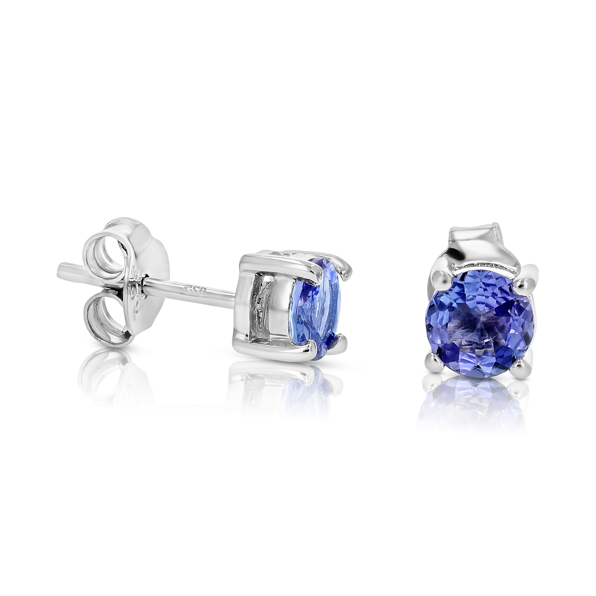 1 cttw Round Tanzanite Stud Earrings in .925 Sterling Silver with Rhodium