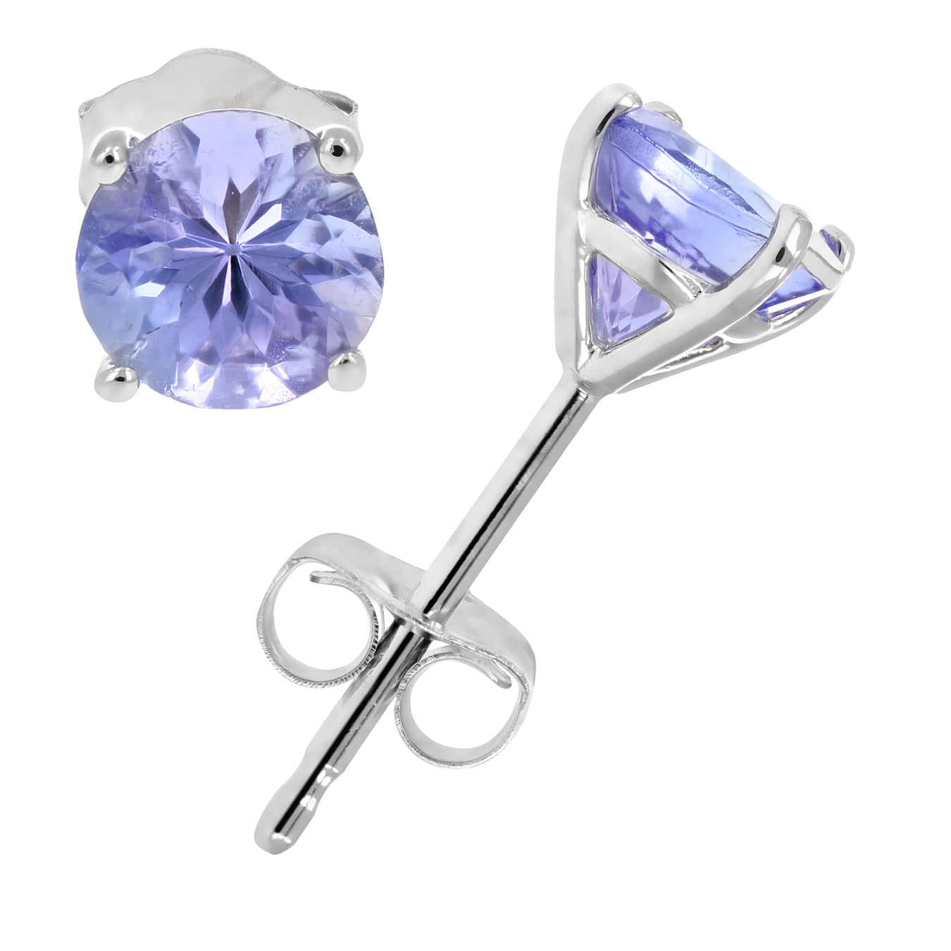 3/4 cttw Tanzanite Stud Earrings 14K White Gold 4 Prong Round Martini with Push Backs December Birthstone