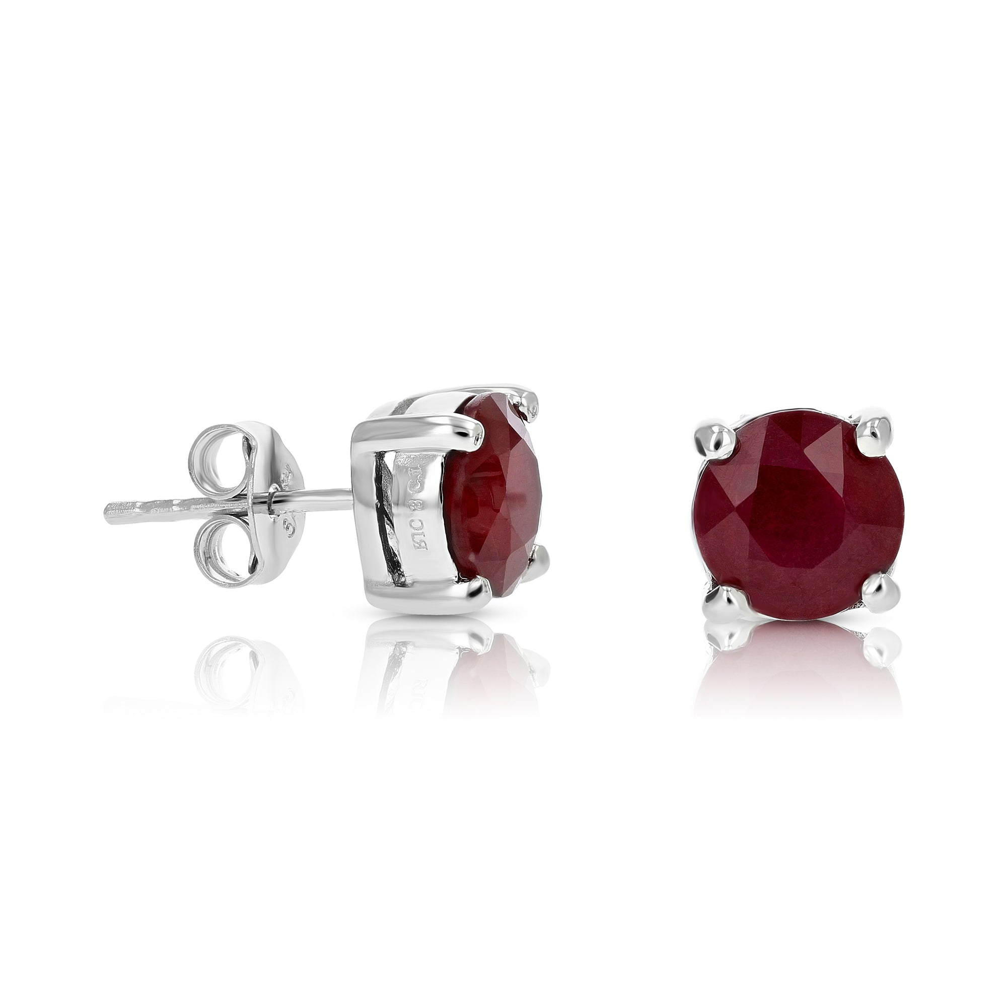 2 cttw Ruby Earrings .925 Sterling Silver Rhodium Round Prong July Birthstone