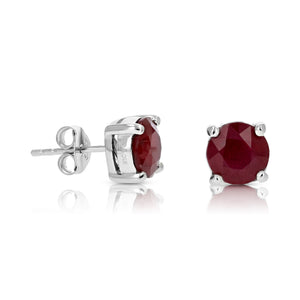2 cttw Ruby Earrings .925 Sterling Silver Rhodium Round Prong July Birthstone