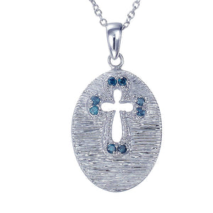 0.15 cttw Blue Diamond Cross Pendant Necklace .925 Sterling Silver with Chain