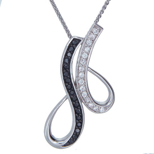 1/2 cttw Black And White Diamond Pendant Necklace .925 Sterling Silver Rhodium