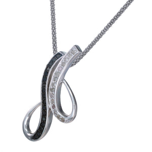 1/2 cttw Black And White Diamond Pendant Necklace .925 Sterling Silver Rhodium