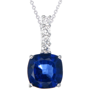 2.10 cttw Created Sapphire Pendant Necklace .925 Sterling Silver 8 MM Cushion