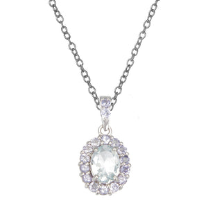 1.15 cttw Aquamarine And Tanzanite Pendant Necklace .925 Sterling Silver Oval