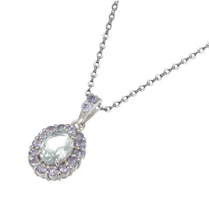 1.15 cttw Aquamarine And Tanzanite Pendant Necklace .925 Sterling Silver Oval