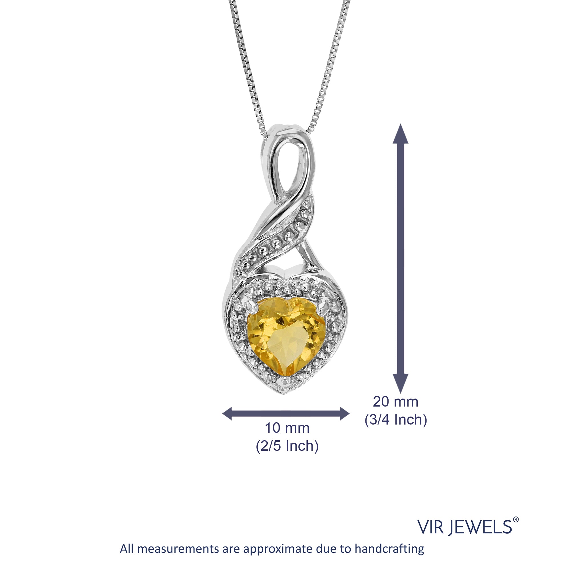 2/5 cttw Citrine Pendant Necklace .925 Sterling Silver With Rhodium 6 MM Heart