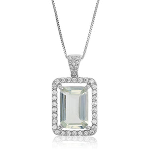 10 cttw Green Amethyst Pendant Necklace .925 Sterling Silver 18x12 MM Emerald