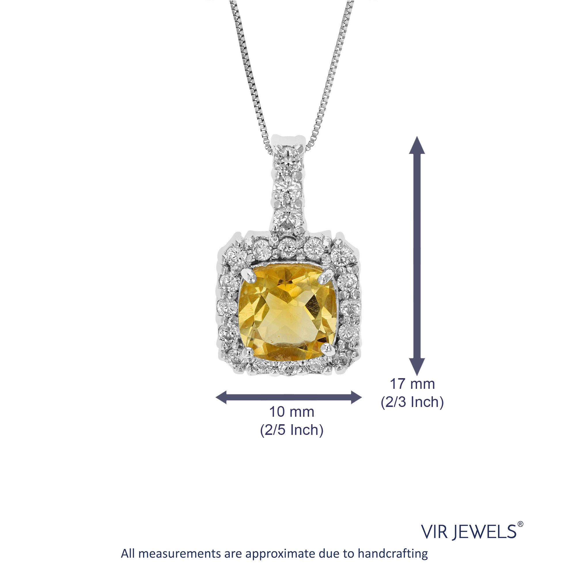 1 cttw Citrine Pendant Necklace .925 Sterling Silver 7 MM Cushion Cut With Chain