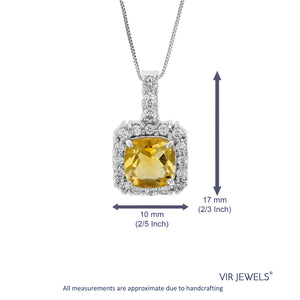 1 cttw Citrine Pendant Necklace .925 Sterling Silver 7 MM Cushion Cut With Chain