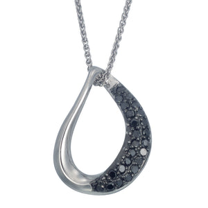 Sterling Silver Black Diamond Pendant (1/3 cttw) Drop Shape With 18 Inch Chain