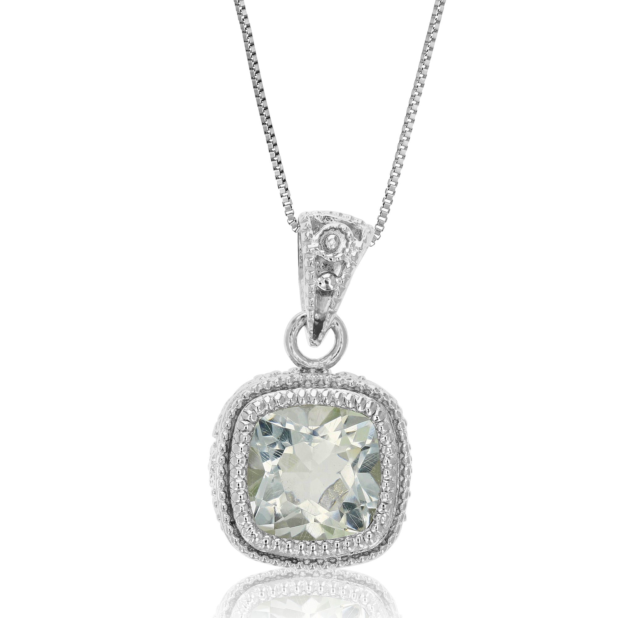 1 cttw Green Amethyst Pendant Necklace .925 Sterling Silver 7 MM Cushion Cut