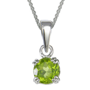 3/4 cttw Peridot Pendant Necklace .925 Sterling Silver With Rhodium 6 MM Round