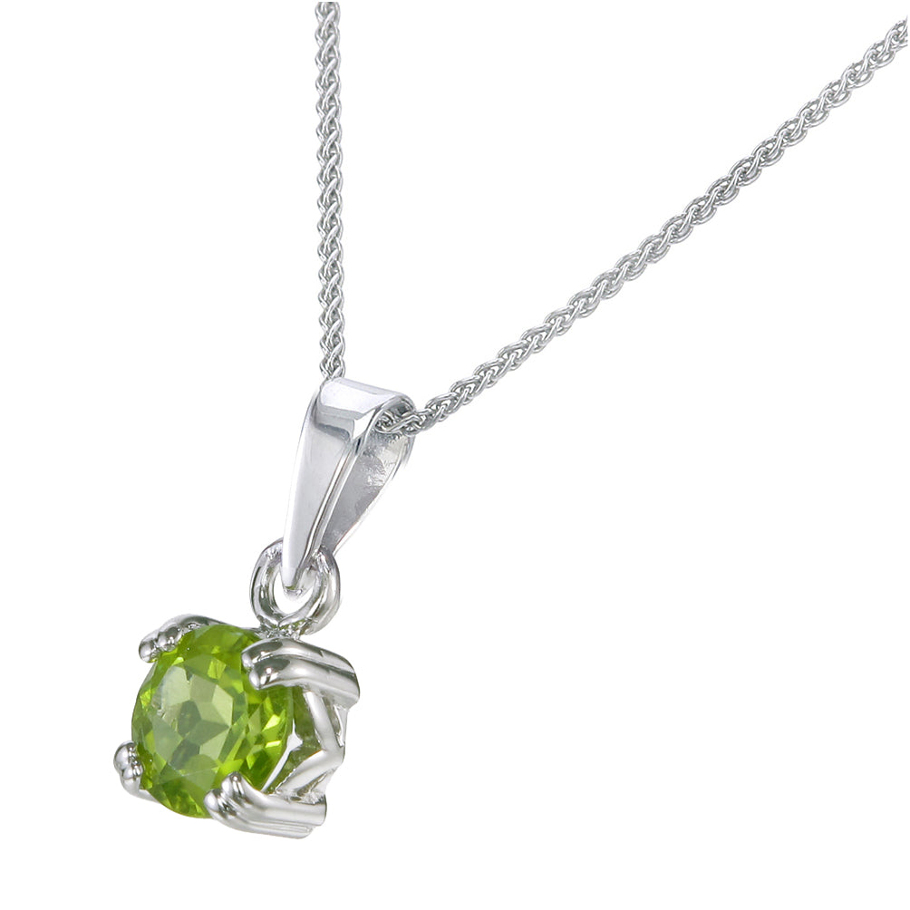 3/4 cttw Peridot Pendant Necklace .925 Sterling Silver With Rhodium 6 MM Round