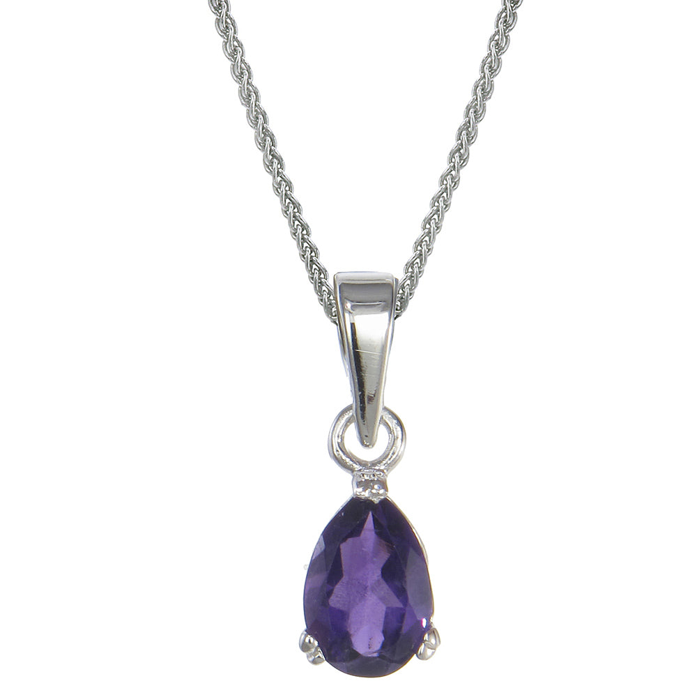 0.60 cttw Purple Amethyst Pendant Necklace .925 Sterling Silver 7x5 MM Pear