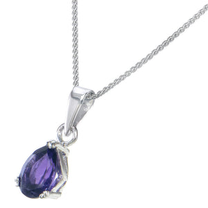 0.60 cttw Purple Amethyst Pendant Necklace .925 Sterling Silver 7x5 MM Pear
