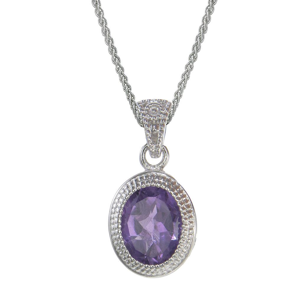 1.70 cttw Purple Amethyst Pendant Necklace .925 Sterling Silver 9x7 MM Oval