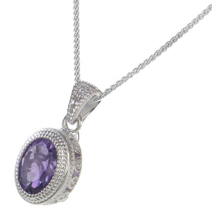 1.70 cttw Purple Amethyst Pendant Necklace .925 Sterling Silver 9x7 MM Oval