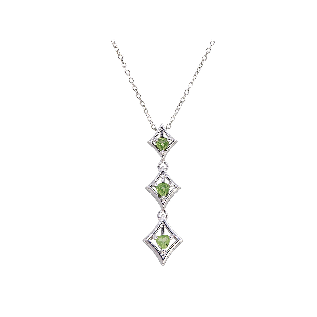2/5 cttw Peridot Pendant Necklace .925 Sterling Silver 4 MM Trillion With Chain