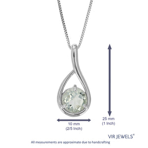 1.70 cttw Green Amethyst Pendant Necklace .925 Sterling Silver 9 MM Round