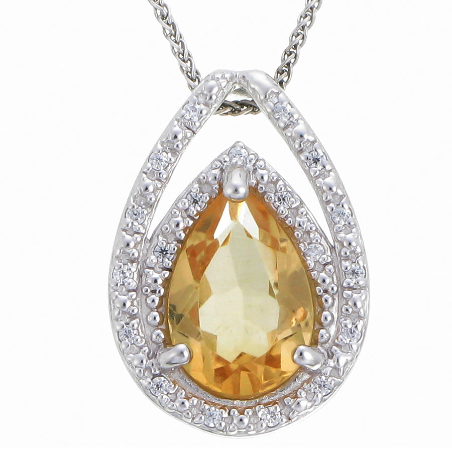 2 cttw Citrine Pendant Necklace .925 Sterling Silver With Rhodium 12x8 MM Pear
